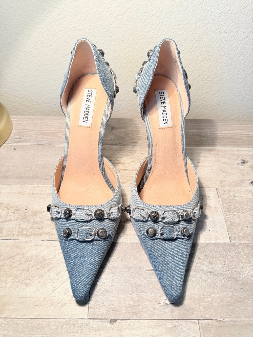 Steve Madden Dali Studded Denim Pointed-Toe Hardware Pumps